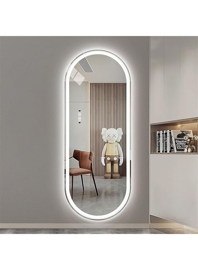 Vphom Oval Full Length Mirror with LED Lights 160×60cm, Lighted Wall-Mounted Full Body Mirror with Touch Dimming & 3-Color Lighting (White/Warm/Yellow) – HD Explosion-Proof Glass Mirror for Bedroom & Dressing Room - Image 2